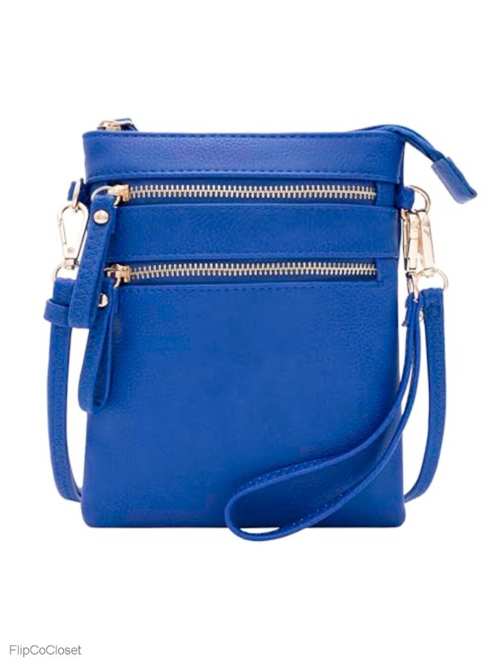 Faux Leather Crossbody Bag with Multi Zip Pockets Detachable Wristlet Travel